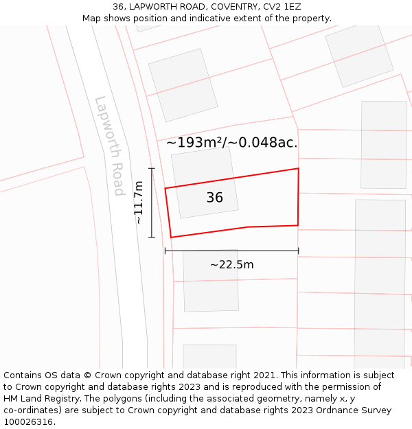 36, LAPWORTH ROAD, COVENTRY, CV2 1EZ: Plot and title map