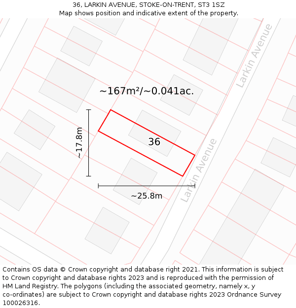36, LARKIN AVENUE, STOKE-ON-TRENT, ST3 1SZ: Plot and title map