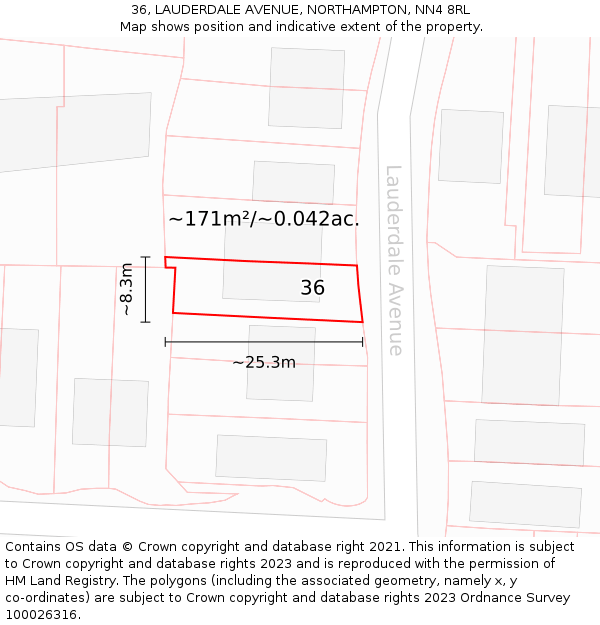 36, LAUDERDALE AVENUE, NORTHAMPTON, NN4 8RL: Plot and title map
