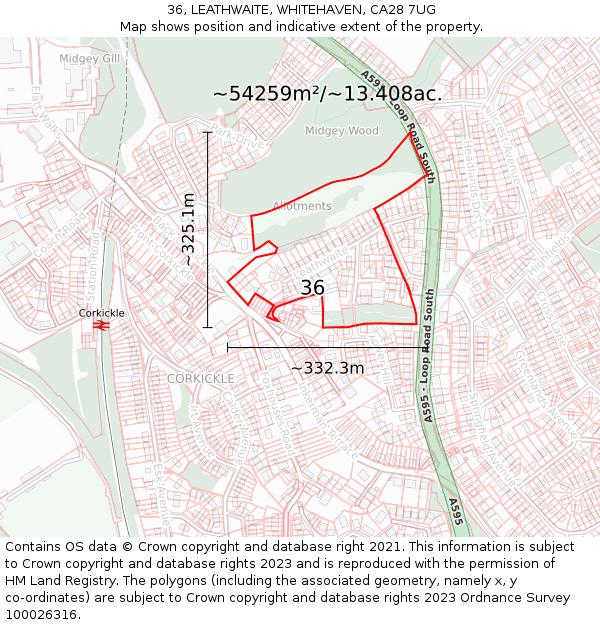 36, LEATHWAITE, WHITEHAVEN, CA28 7UG: Plot and title map