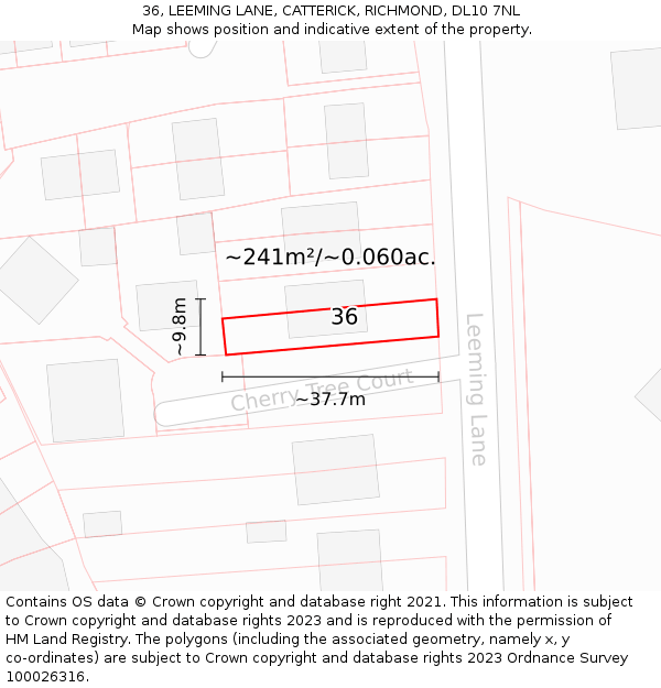 36, LEEMING LANE, CATTERICK, RICHMOND, DL10 7NL: Plot and title map