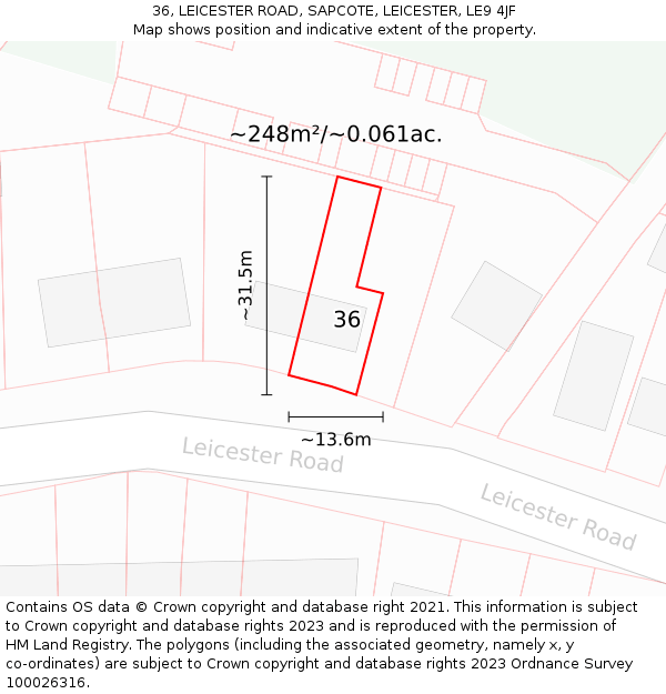36, LEICESTER ROAD, SAPCOTE, LEICESTER, LE9 4JF: Plot and title map