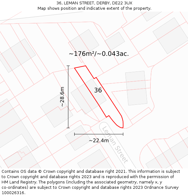 36, LEMAN STREET, DERBY, DE22 3UX: Plot and title map