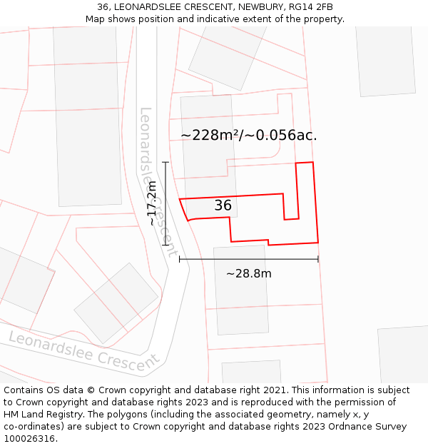 36, LEONARDSLEE CRESCENT, NEWBURY, RG14 2FB: Plot and title map