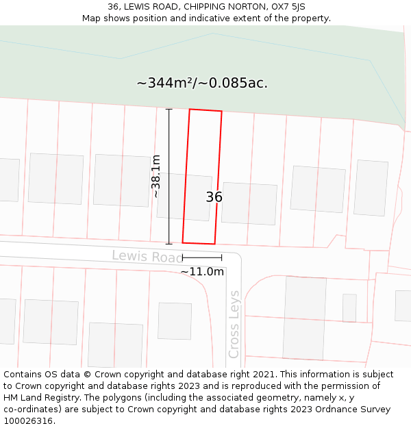 36, LEWIS ROAD, CHIPPING NORTON, OX7 5JS: Plot and title map