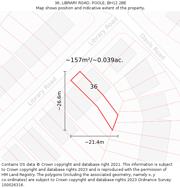 36, LIBRARY ROAD, POOLE, BH12 2BE: Plot and title map