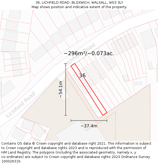 36, LICHFIELD ROAD, BLOXWICH, WALSALL, WS3 3LY: Plot and title map