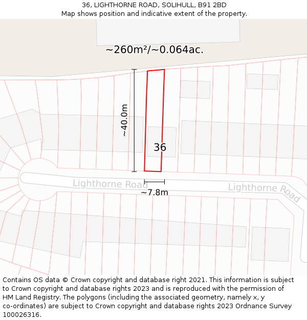 36, LIGHTHORNE ROAD, SOLIHULL, B91 2BD: Plot and title map