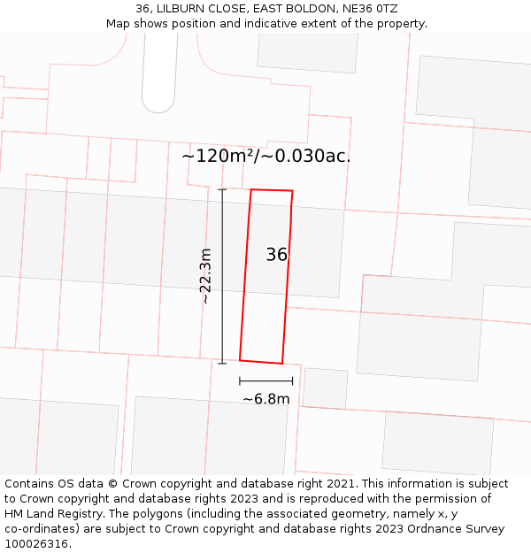 36, LILBURN CLOSE, EAST BOLDON, NE36 0TZ: Plot and title map