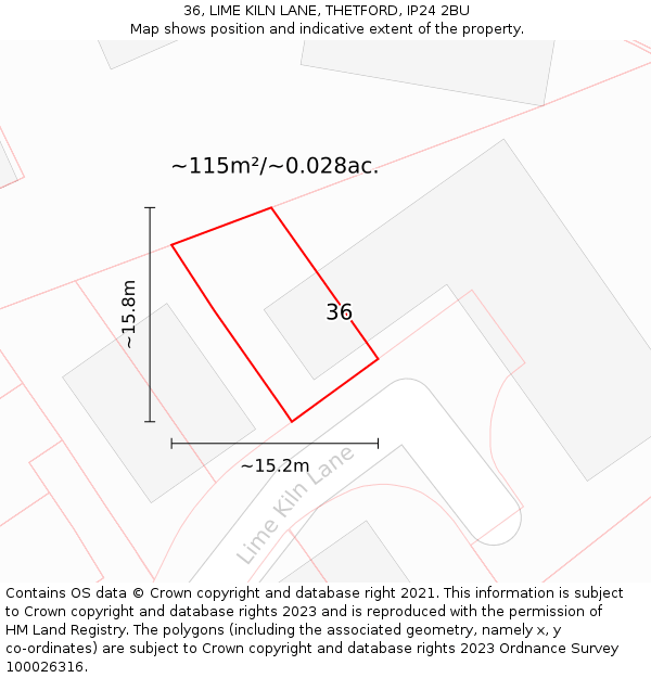 36, LIME KILN LANE, THETFORD, IP24 2BU: Plot and title map