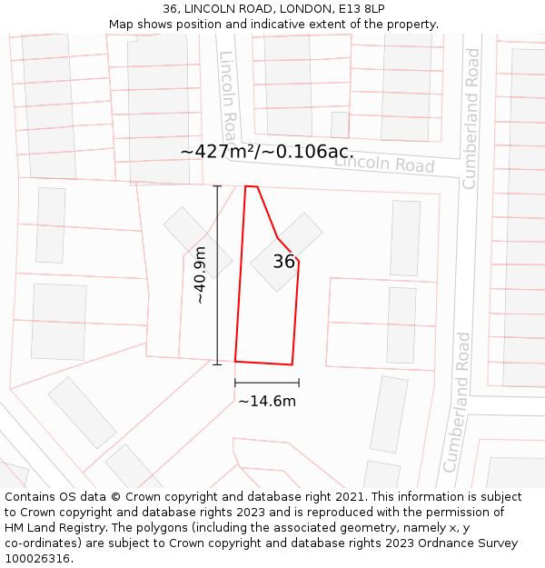 36, LINCOLN ROAD, LONDON, E13 8LP: Plot and title map