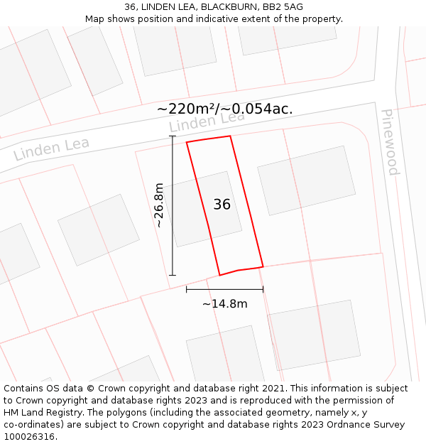 36, LINDEN LEA, BLACKBURN, BB2 5AG: Plot and title map