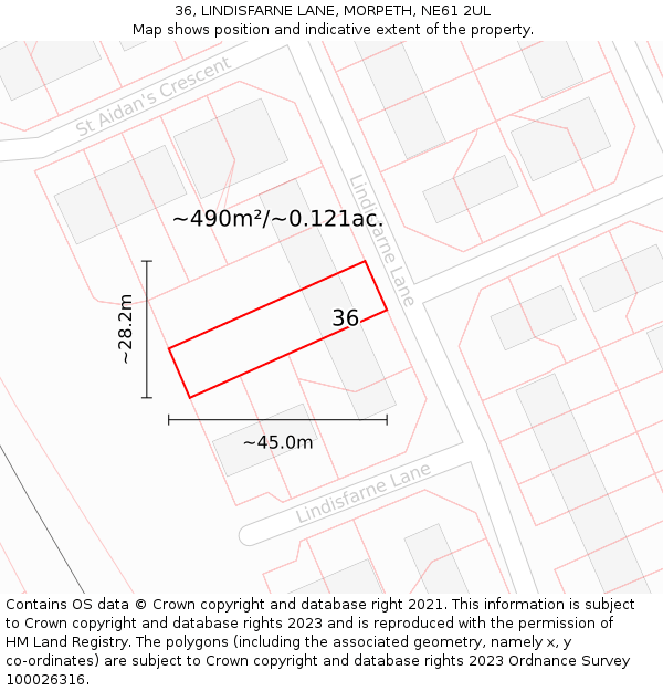 36, LINDISFARNE LANE, MORPETH, NE61 2UL: Plot and title map
