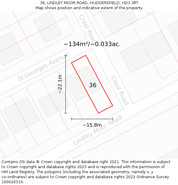 36, LINDLEY MOOR ROAD, HUDDERSFIELD, HD3 3RT: Plot and title map