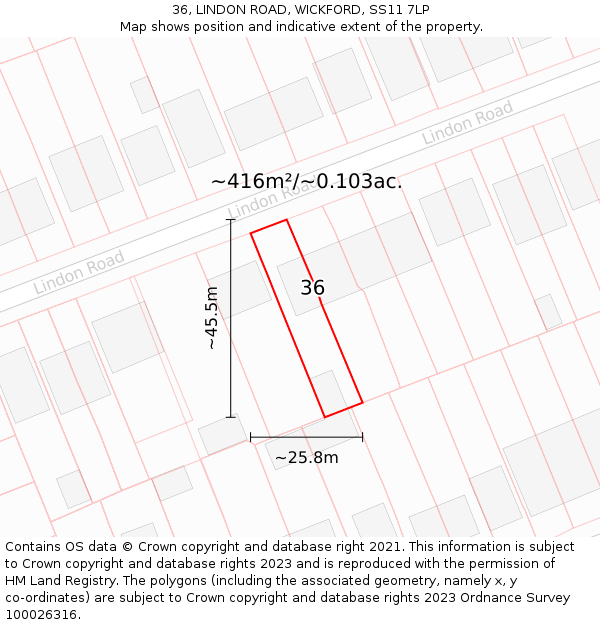 36, LINDON ROAD, WICKFORD, SS11 7LP: Plot and title map
