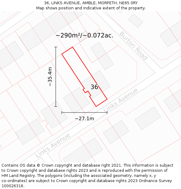 36, LINKS AVENUE, AMBLE, MORPETH, NE65 0RY: Plot and title map