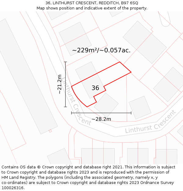 36, LINTHURST CRESCENT, REDDITCH, B97 6SQ: Plot and title map