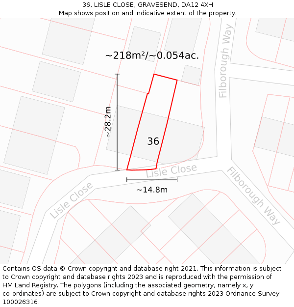 36, LISLE CLOSE, GRAVESEND, DA12 4XH: Plot and title map