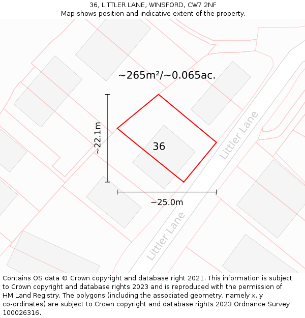 36, LITTLER LANE, WINSFORD, CW7 2NF: Plot and title map