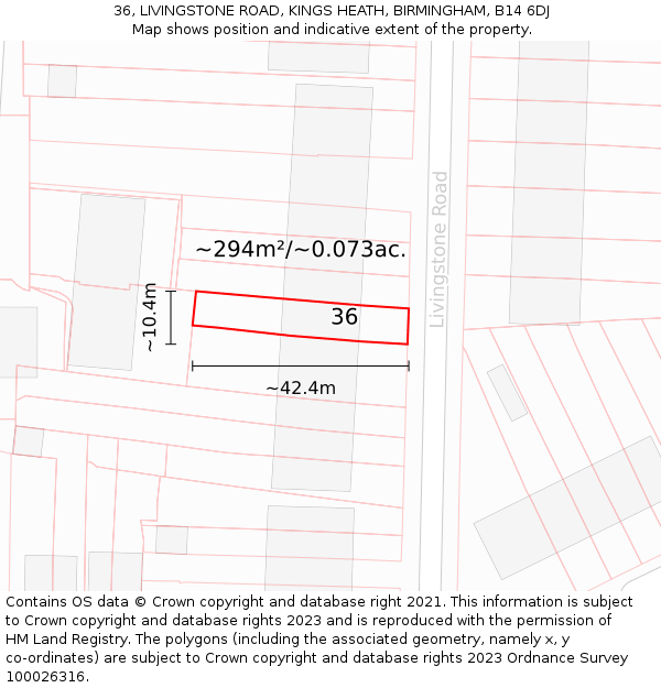 36, LIVINGSTONE ROAD, KINGS HEATH, BIRMINGHAM, B14 6DJ: Plot and title map