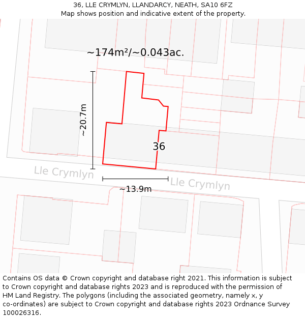 36, LLE CRYMLYN, LLANDARCY, NEATH, SA10 6FZ: Plot and title map
