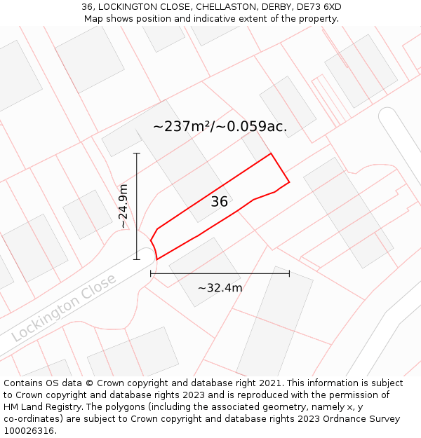 36, LOCKINGTON CLOSE, CHELLASTON, DERBY, DE73 6XD: Plot and title map