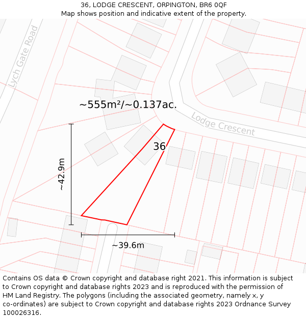36, LODGE CRESCENT, ORPINGTON, BR6 0QF: Plot and title map