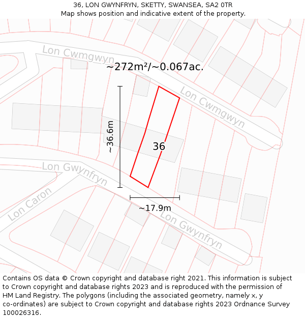 36, LON GWYNFRYN, SKETTY, SWANSEA, SA2 0TR: Plot and title map