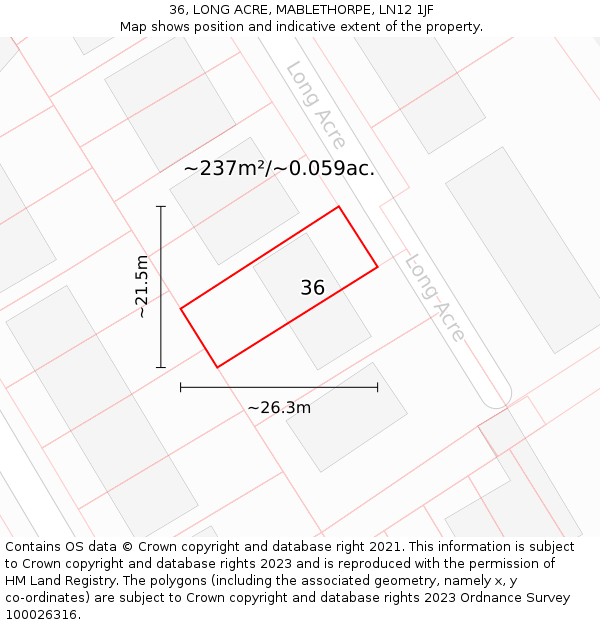 36, LONG ACRE, MABLETHORPE, LN12 1JF: Plot and title map