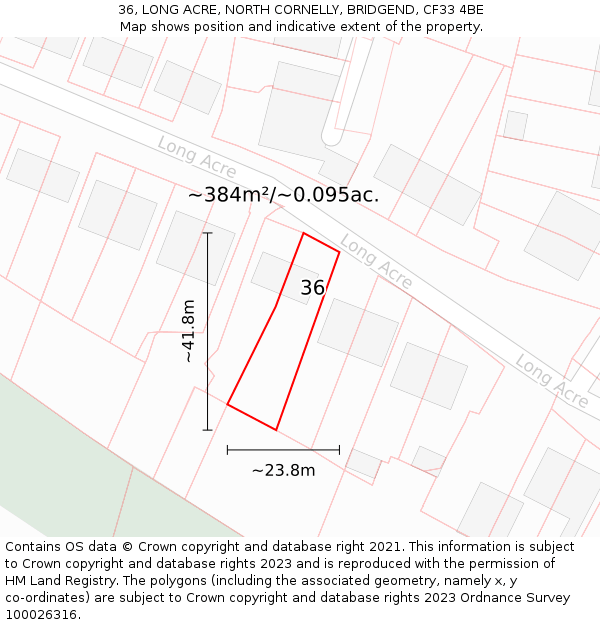 36, LONG ACRE, NORTH CORNELLY, BRIDGEND, CF33 4BE: Plot and title map