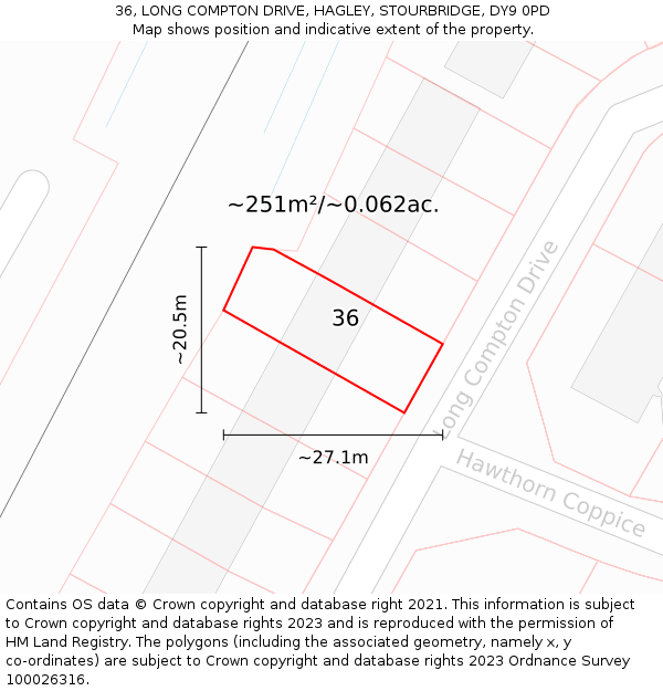 36, LONG COMPTON DRIVE, HAGLEY, STOURBRIDGE, DY9 0PD: Plot and title map