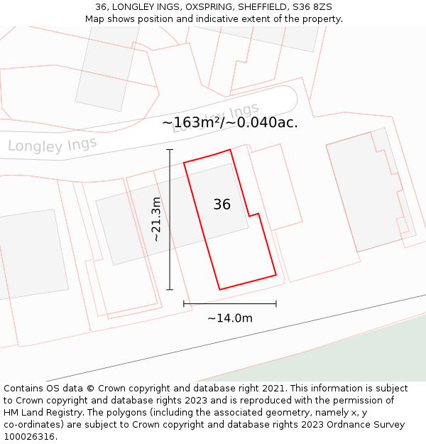 36, LONGLEY INGS, OXSPRING, SHEFFIELD, S36 8ZS: Plot and title map