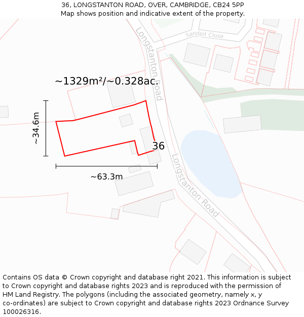 36, LONGSTANTON ROAD, OVER, CAMBRIDGE, CB24 5PP: Plot and title map