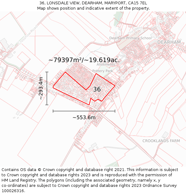 36, LONSDALE VIEW, DEARHAM, MARYPORT, CA15 7EL: Plot and title map