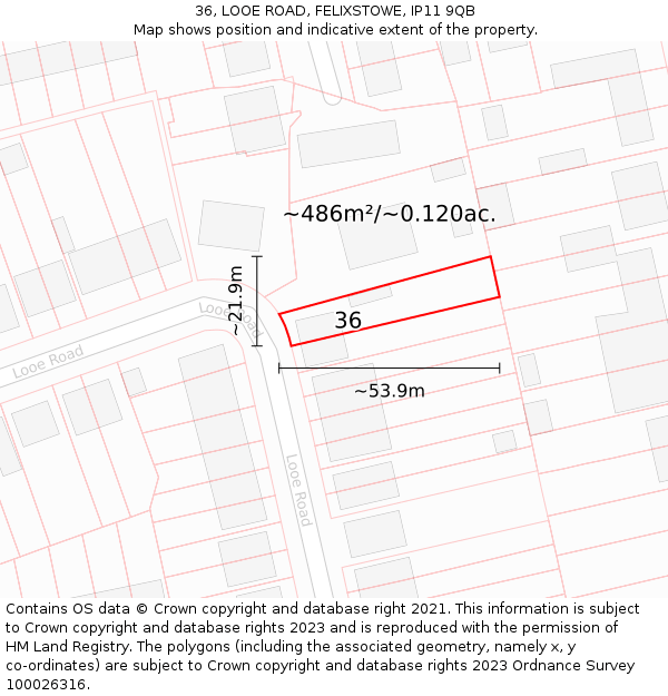 36, LOOE ROAD, FELIXSTOWE, IP11 9QB: Plot and title map