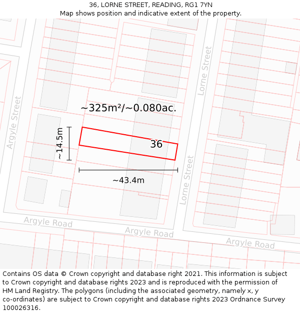 36, LORNE STREET, READING, RG1 7YN: Plot and title map