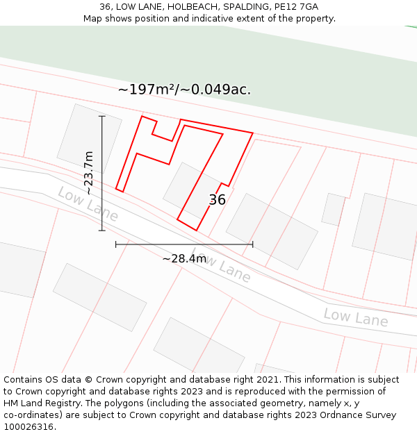 36, LOW LANE, HOLBEACH, SPALDING, PE12 7GA: Plot and title map