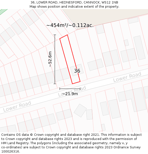 36, LOWER ROAD, HEDNESFORD, CANNOCK, WS12 1NB: Plot and title map