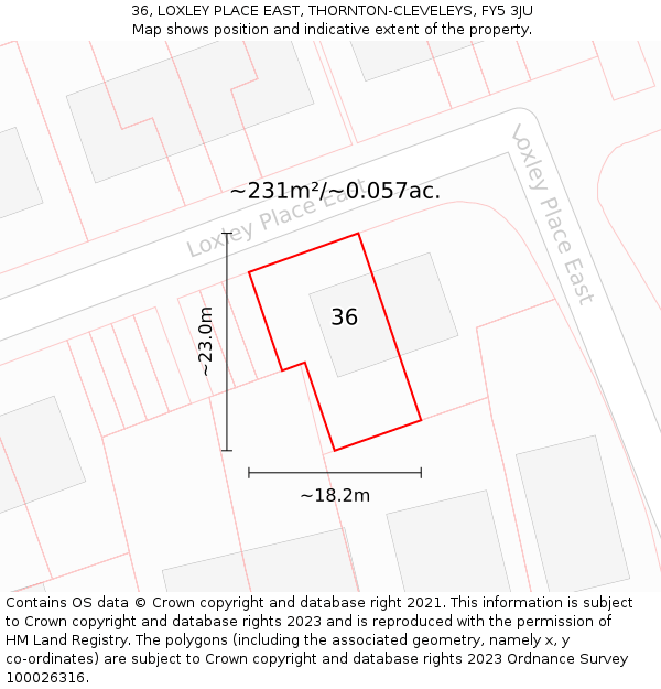 36, LOXLEY PLACE EAST, THORNTON-CLEVELEYS, FY5 3JU: Plot and title map