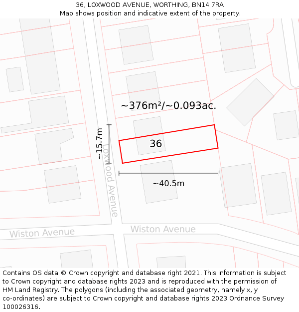 36, LOXWOOD AVENUE, WORTHING, BN14 7RA: Plot and title map