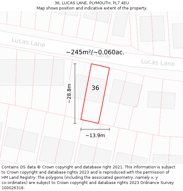 36, LUCAS LANE, PLYMOUTH, PL7 4EU: Plot and title map