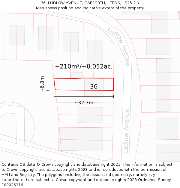 36, LUDLOW AVENUE, GARFORTH, LEEDS, LS25 2LY: Plot and title map