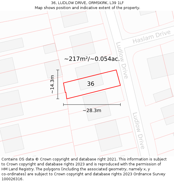 36, LUDLOW DRIVE, ORMSKIRK, L39 1LF: Plot and title map
