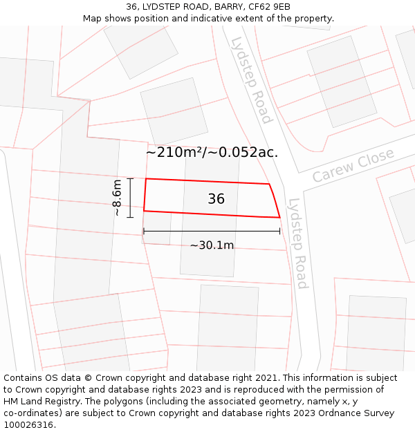 36, LYDSTEP ROAD, BARRY, CF62 9EB: Plot and title map
