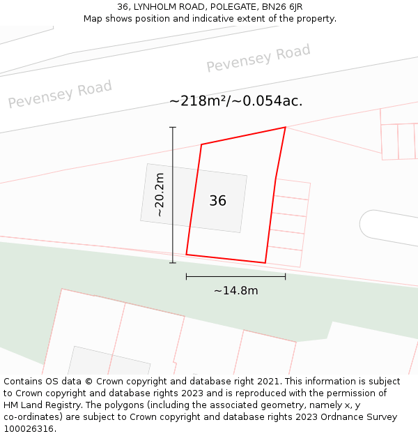 36, LYNHOLM ROAD, POLEGATE, BN26 6JR: Plot and title map