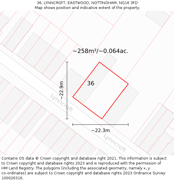 36, LYNNCROFT, EASTWOOD, NOTTINGHAM, NG16 3FD: Plot and title map