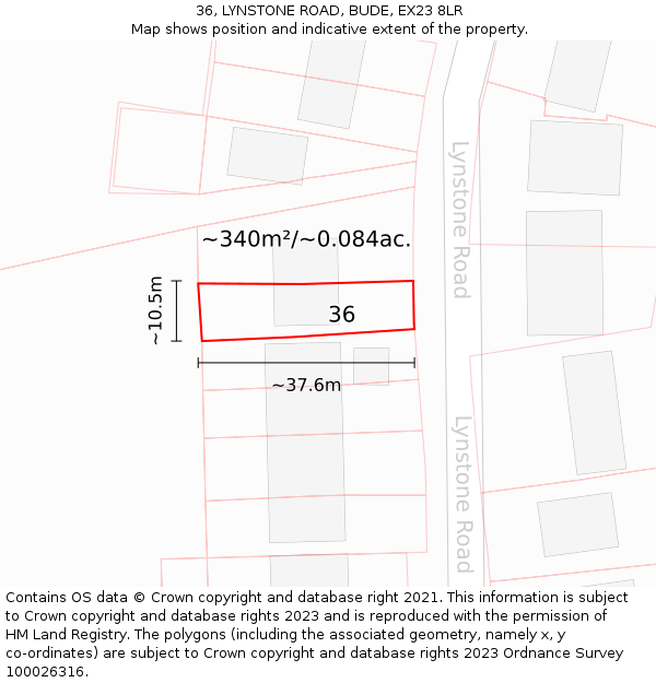 36, LYNSTONE ROAD, BUDE, EX23 8LR: Plot and title map