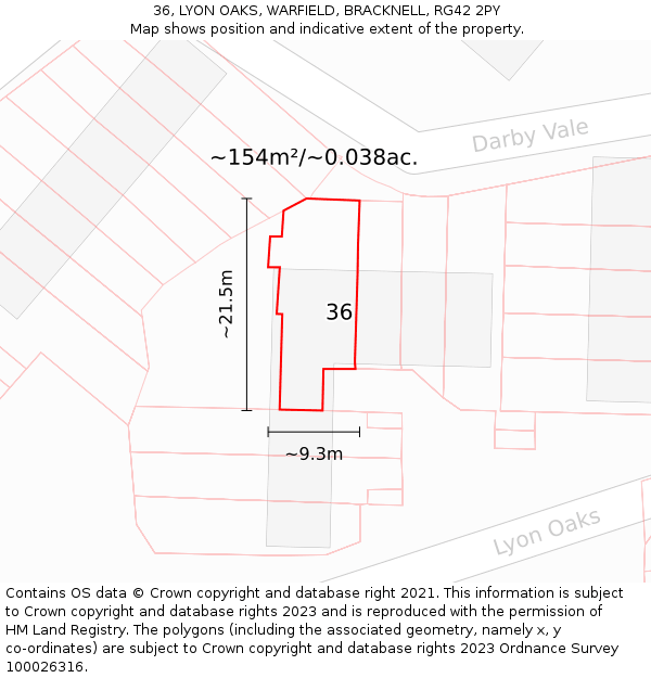 36, LYON OAKS, WARFIELD, BRACKNELL, RG42 2PY: Plot and title map