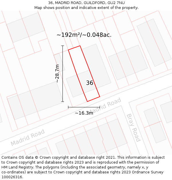 36, MADRID ROAD, GUILDFORD, GU2 7NU: Plot and title map