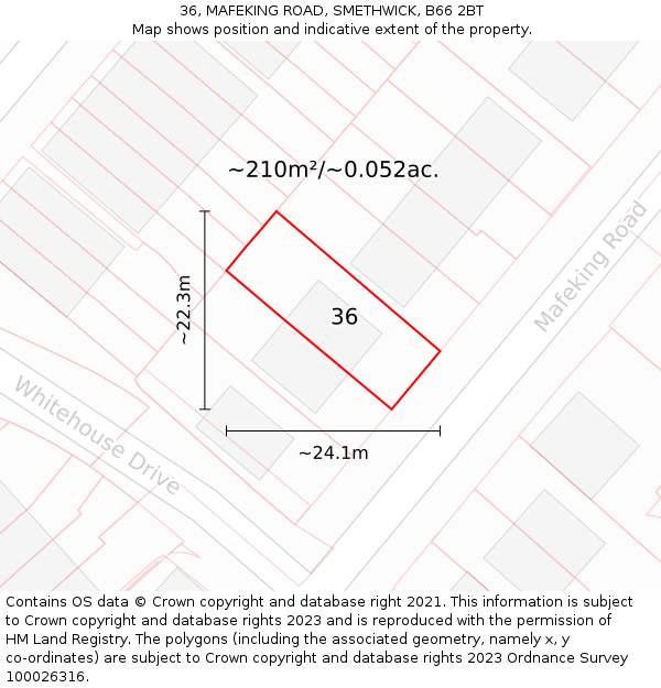 36, MAFEKING ROAD, SMETHWICK, B66 2BT: Plot and title map